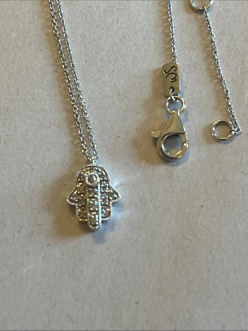 Hamsa Hand Necklace - 14k White Gold